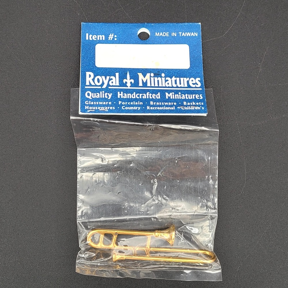 Vintage NOS Royal Miniatures 1:12 Dollhouse Scale Objects Brass Trombone